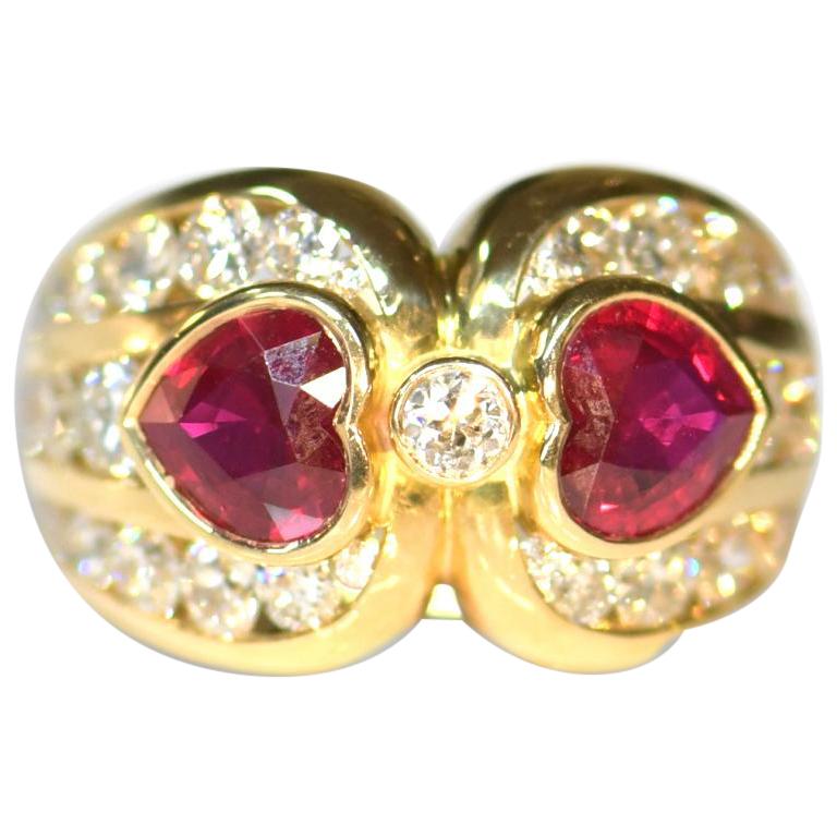 Burmese Pigeon Blood Double Heart Ruby Ring For Sale
