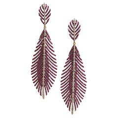 Burmese Pink Ruby Feather Chandelier Dangle Earrings