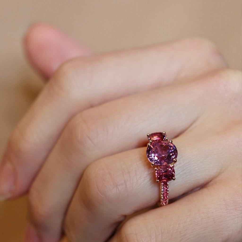 Burmese Purplish, Reddish and Intense Pink Spinel Trilogy Ring 2