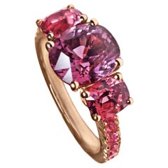 Burmese Purplish, Reddish and Intense Pink Spinel Trilogy Ring