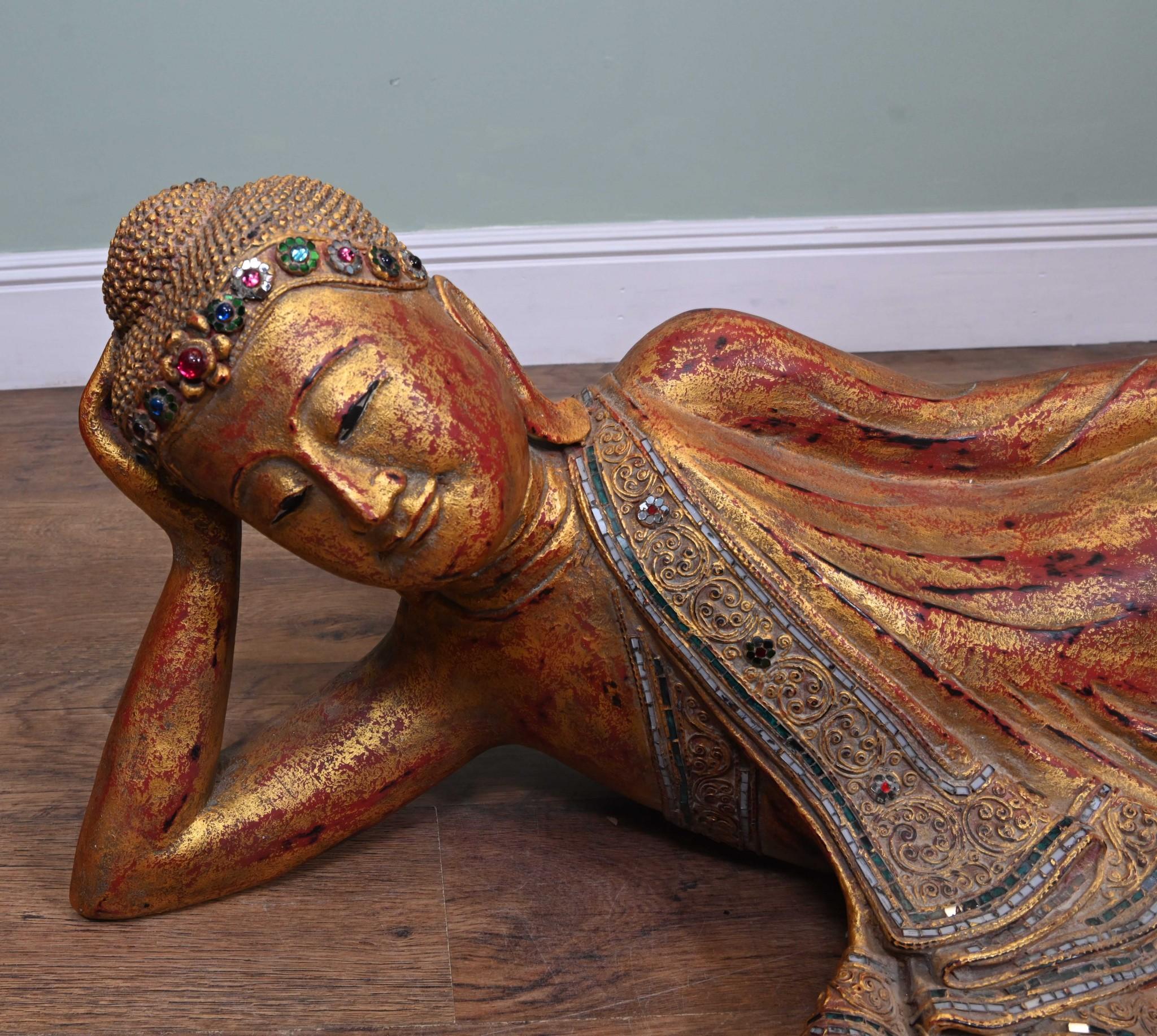 Estatua Buda Reclinado Birmano Vintage Mandalay Budista 1930 en venta 7