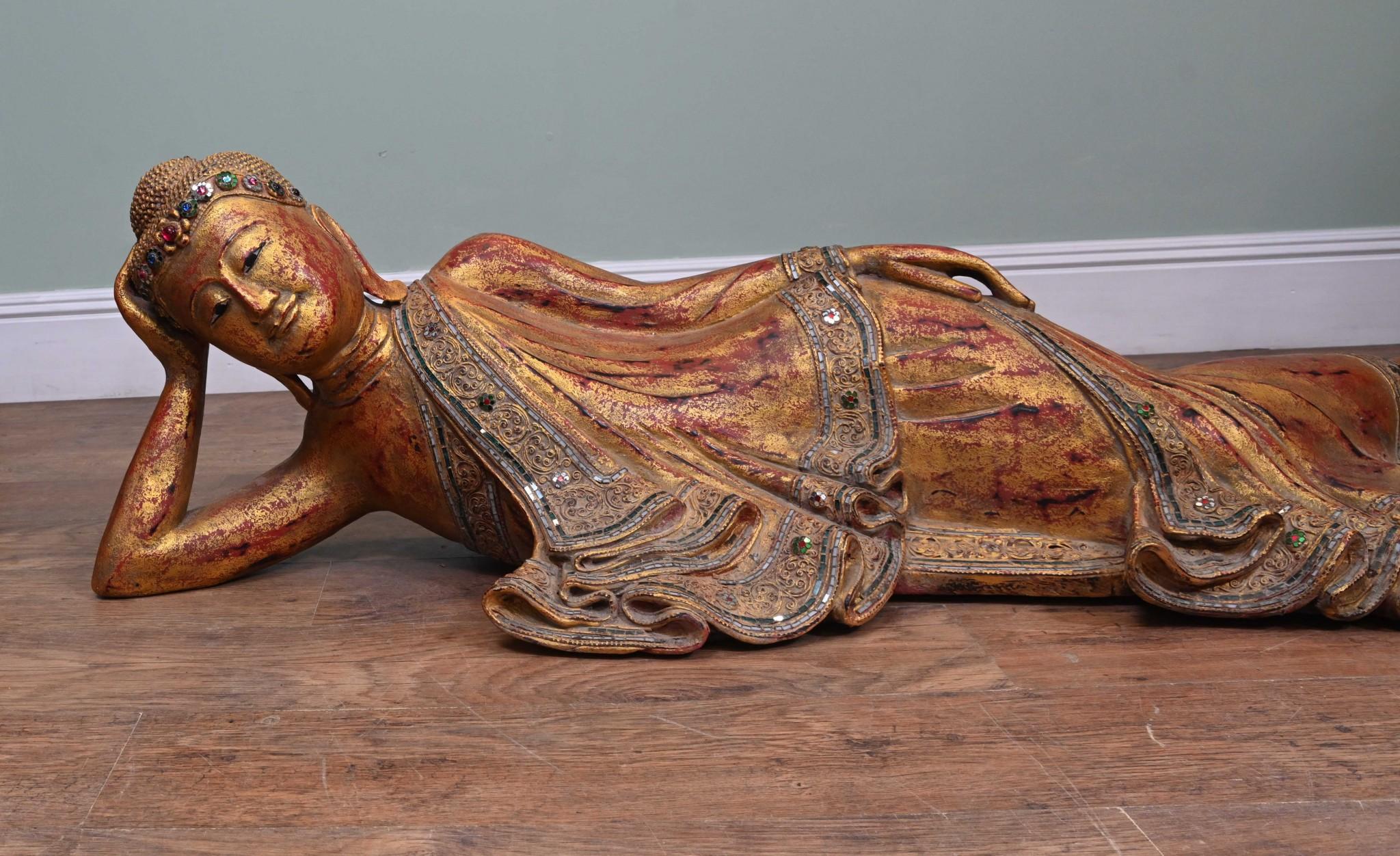 Estatua Buda Reclinado Birmano Vintage Mandalay Budista 1930 en venta 8