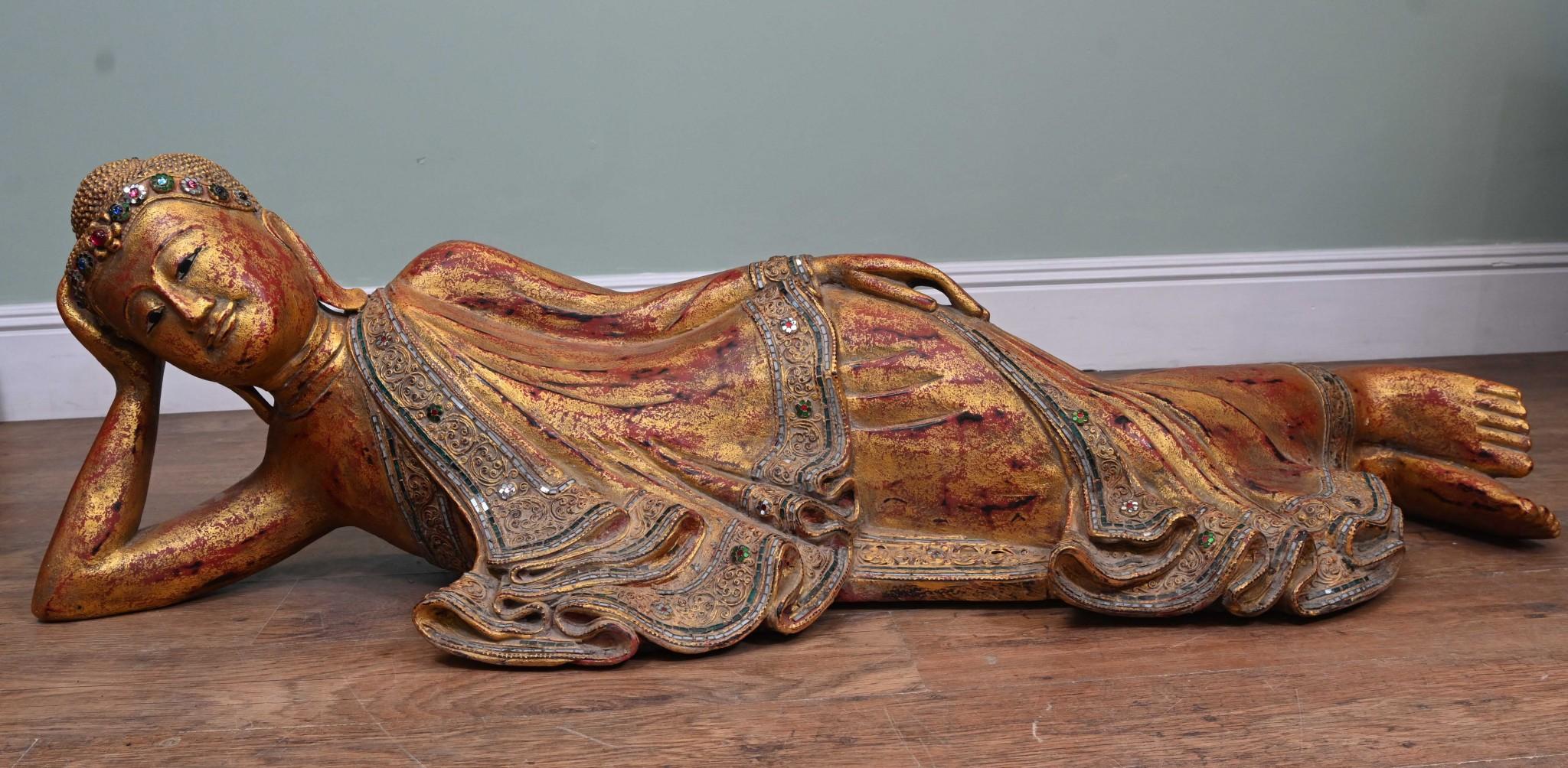 Estatua Buda Reclinado Birmano Vintage Mandalay Budista 1930 en Bueno estado para la venta en Potters Bar, GB