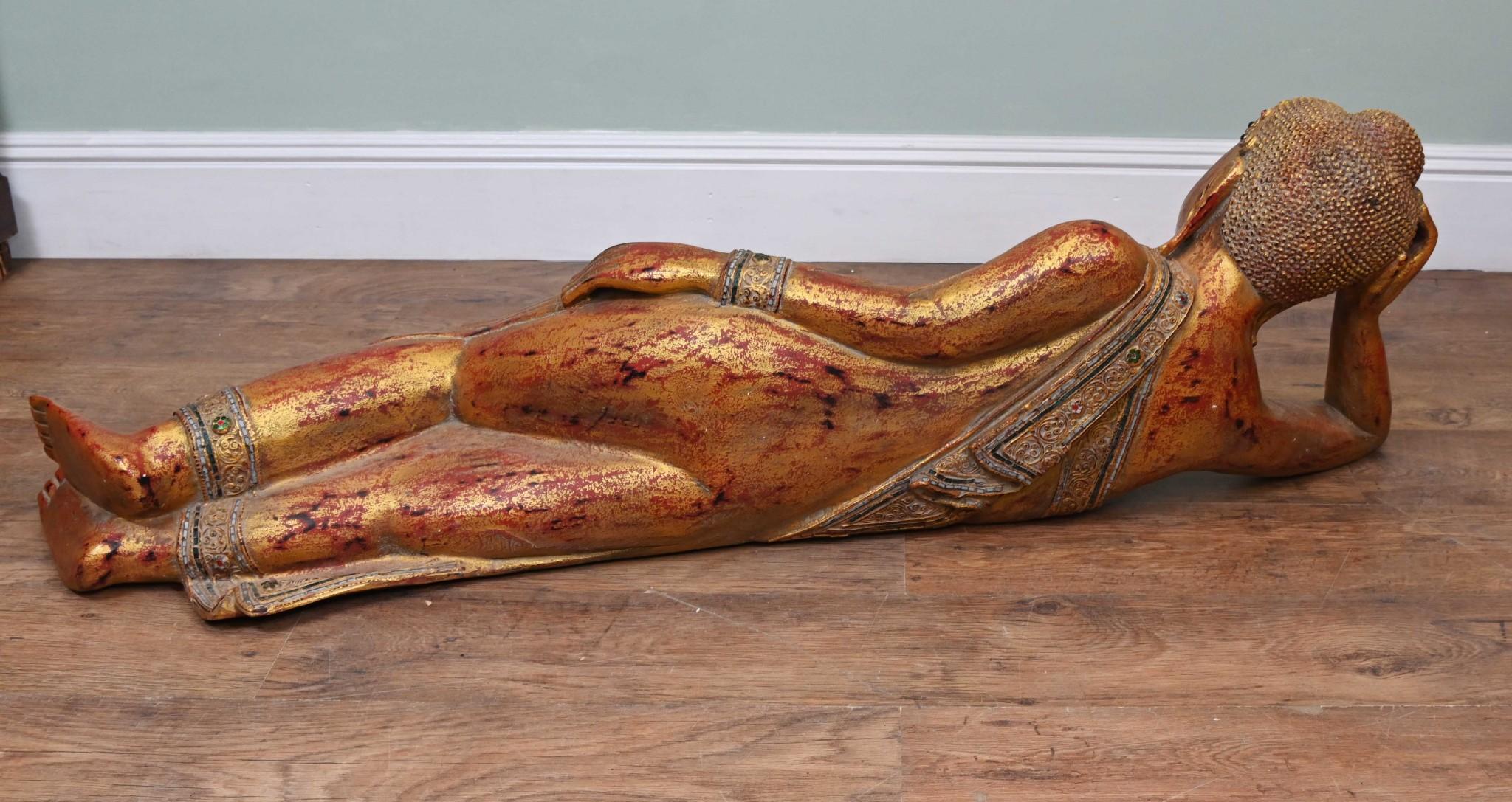 Estatua Buda Reclinado Birmano Vintage Mandalay Budista 1930 Bronce en venta