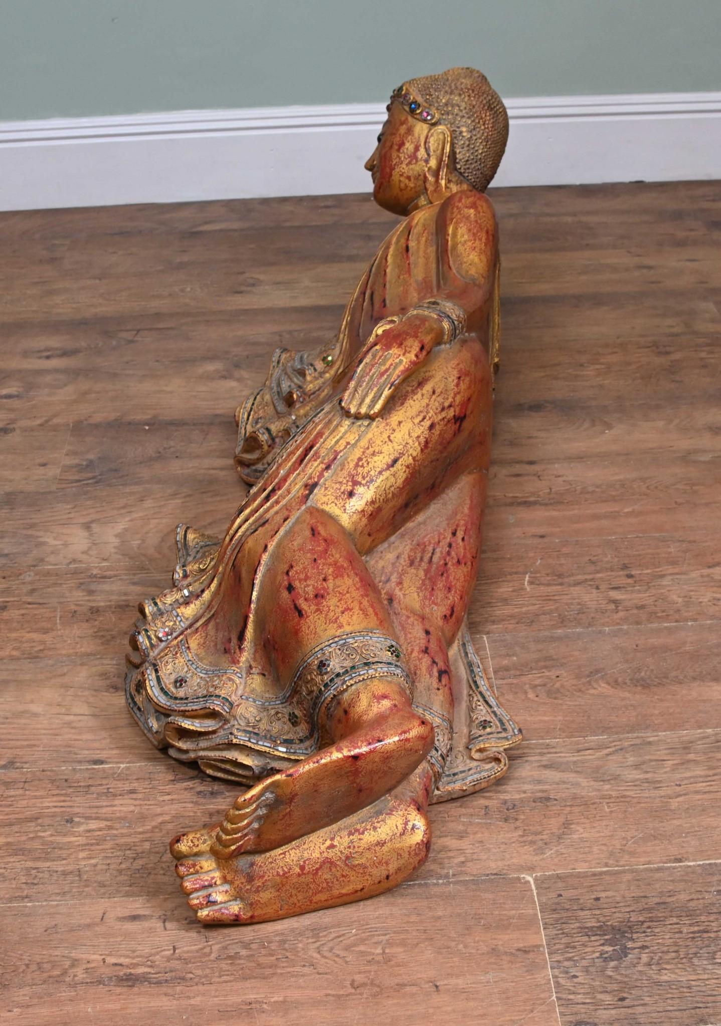 Estatua Buda Reclinado Birmano Vintage Mandalay Budista 1930 en venta 1