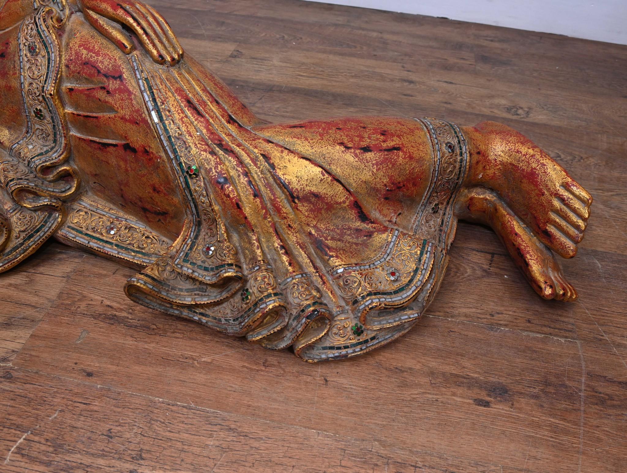 Estatua Buda Reclinado Birmano Vintage Mandalay Budista 1930 en venta 4