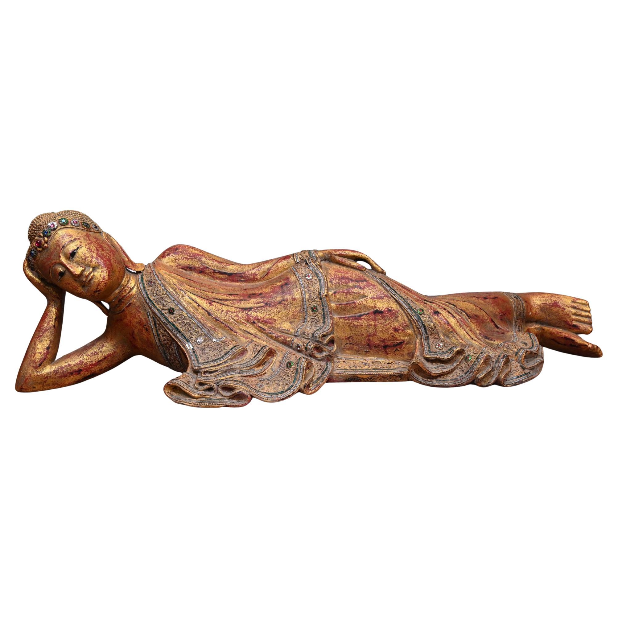 Rechteckige burmesische Buddha-Statue, Vintage Mandalay-Buddha-Buddha-Statue, 1930
