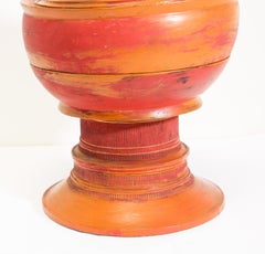 Burmese Red Carved Wood Temple Offering Box