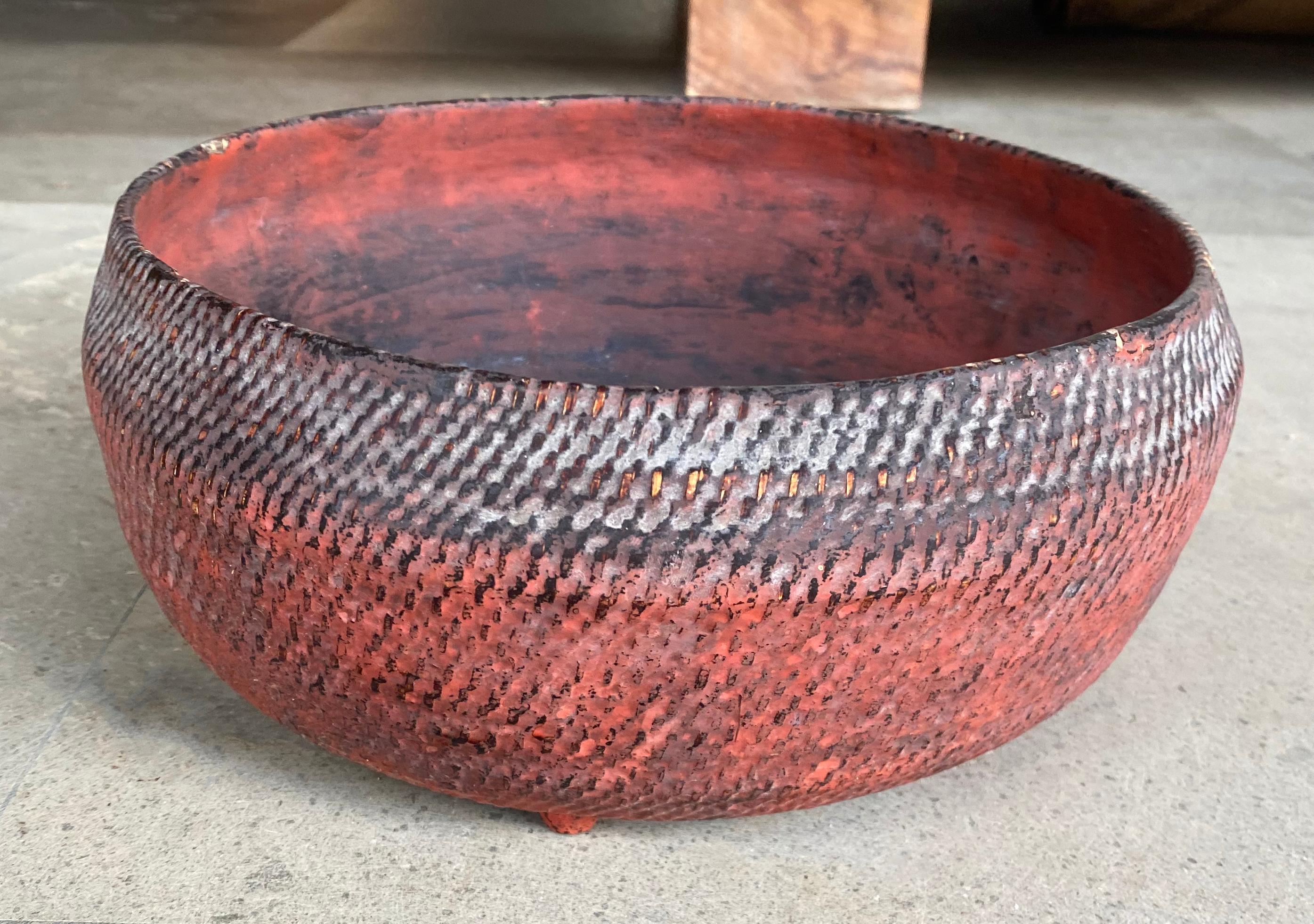 Other Burmese Red Lacquer Bowl with Woven Bamboo Fibres, Early 20th Century