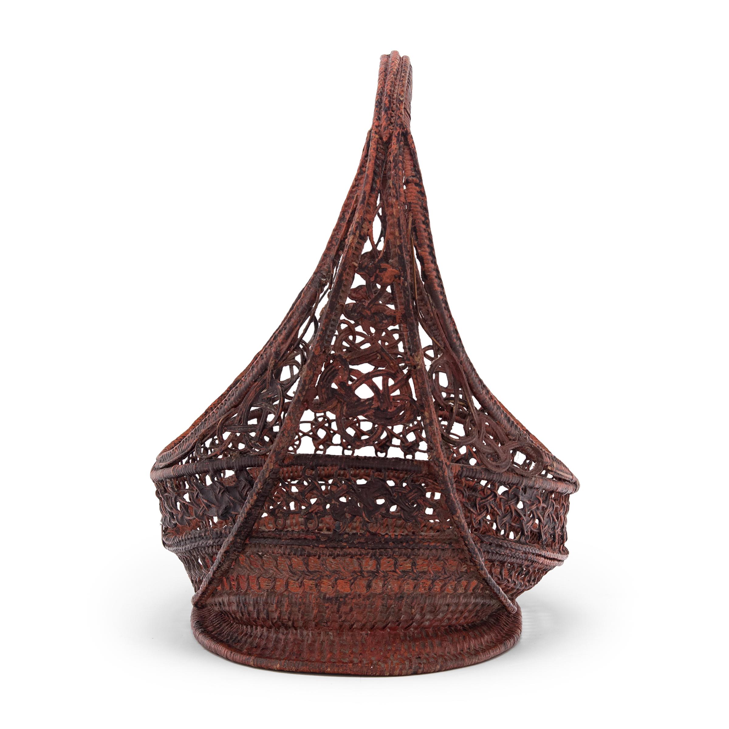 20th Century Burmese Red Lacquer Flower Basket, c. 1900