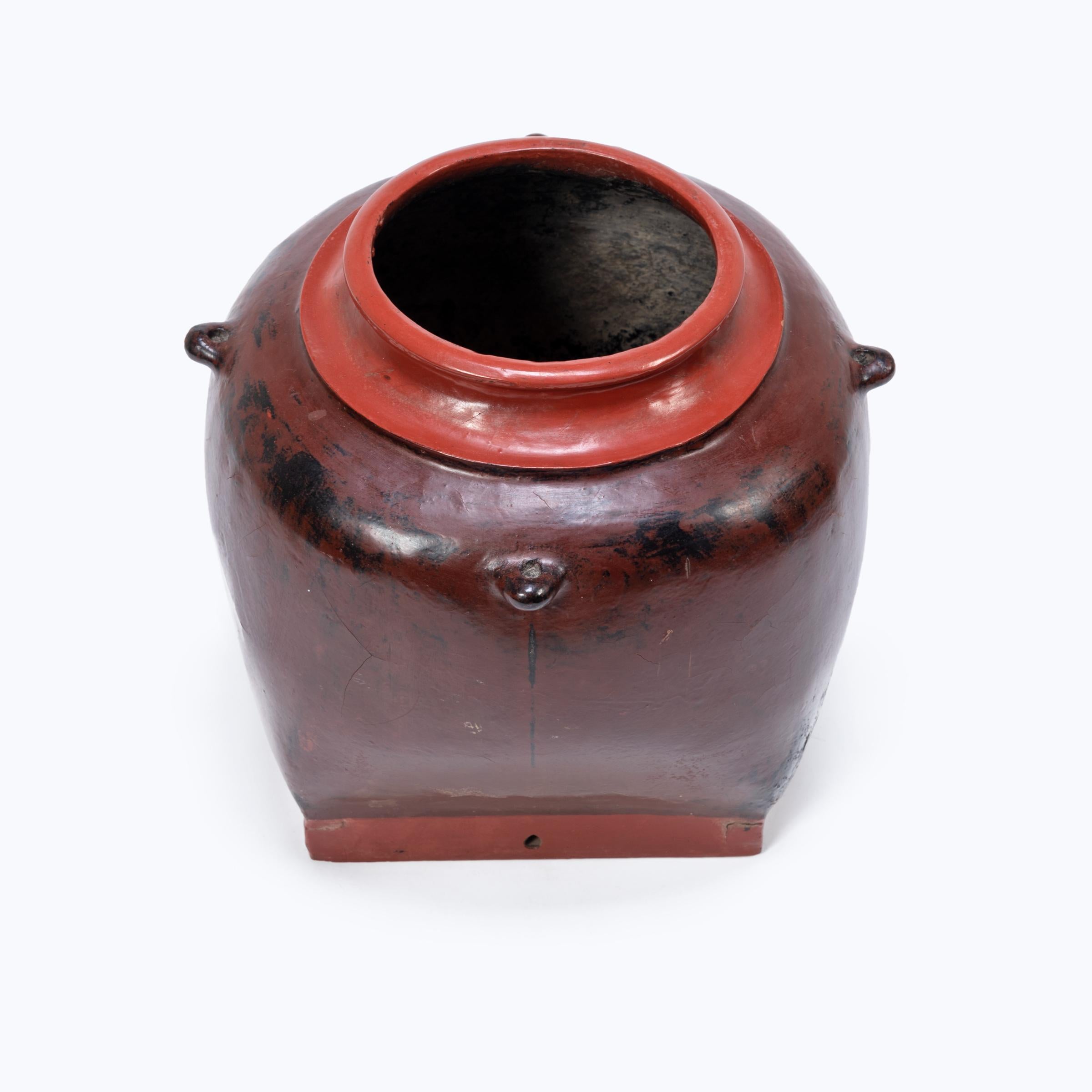 20th Century Burmese Red Lacquer Hanging Vessel