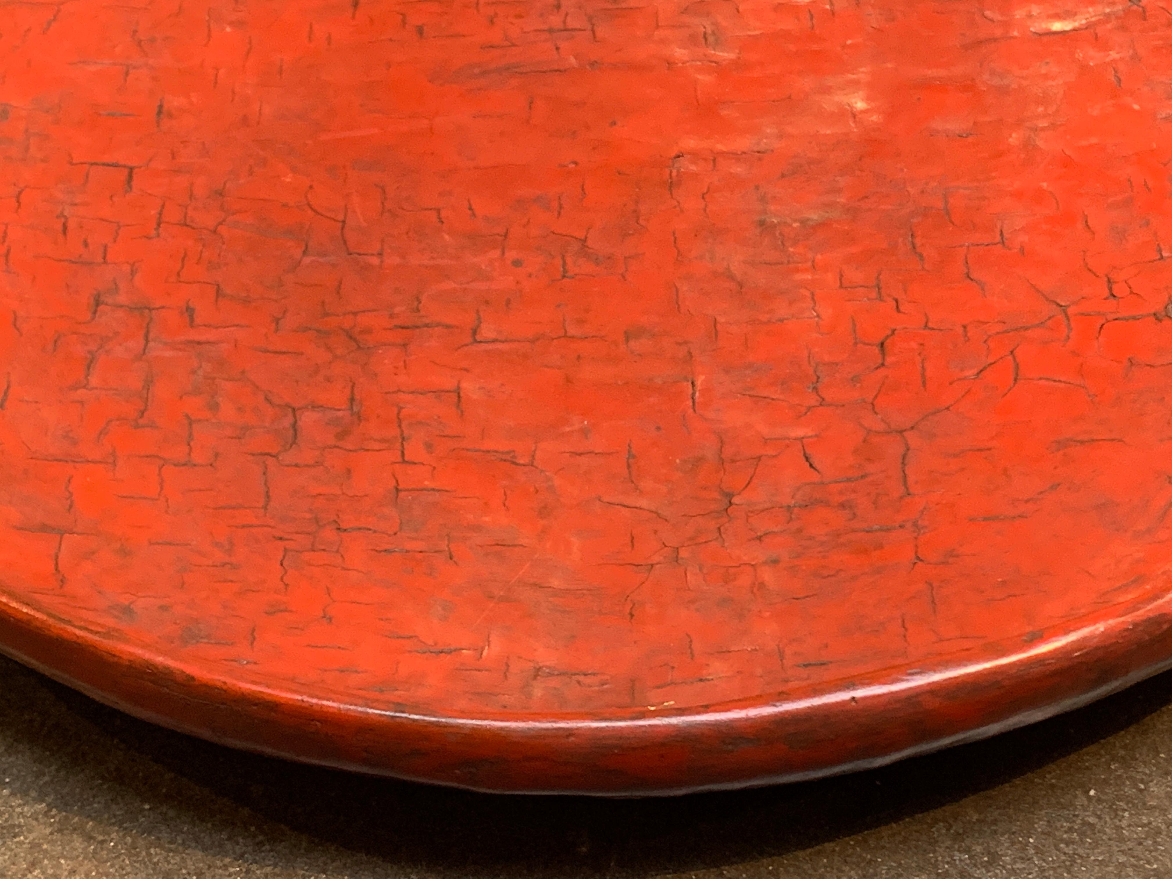 Burmese Red Lacquer Large Round Offering or Serving Tray, Late 19th Century 2