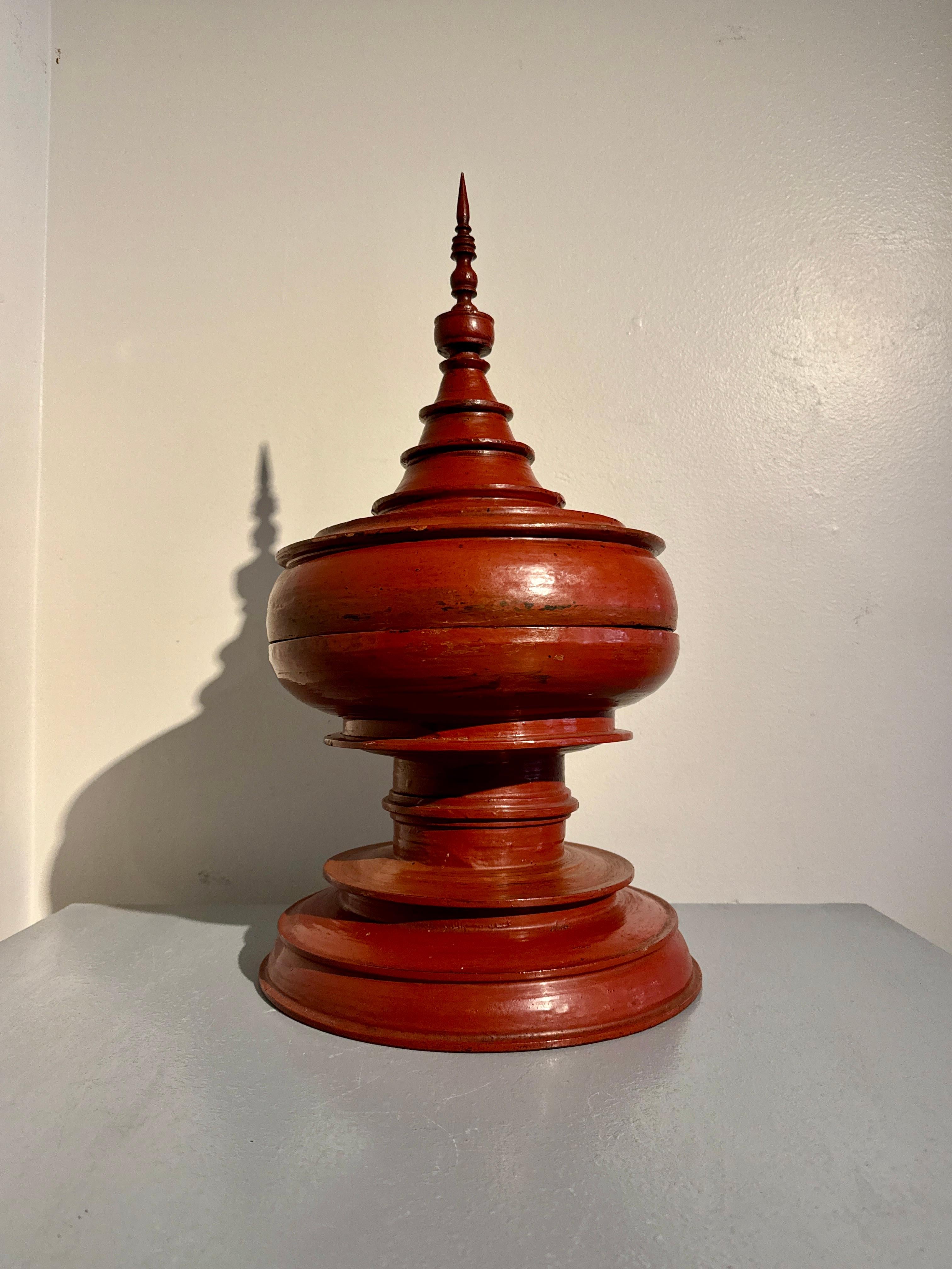 Lacquered Burmese Red Lacquer Offering Vessel, Hsun-Ok, Early 20th Century, Burma