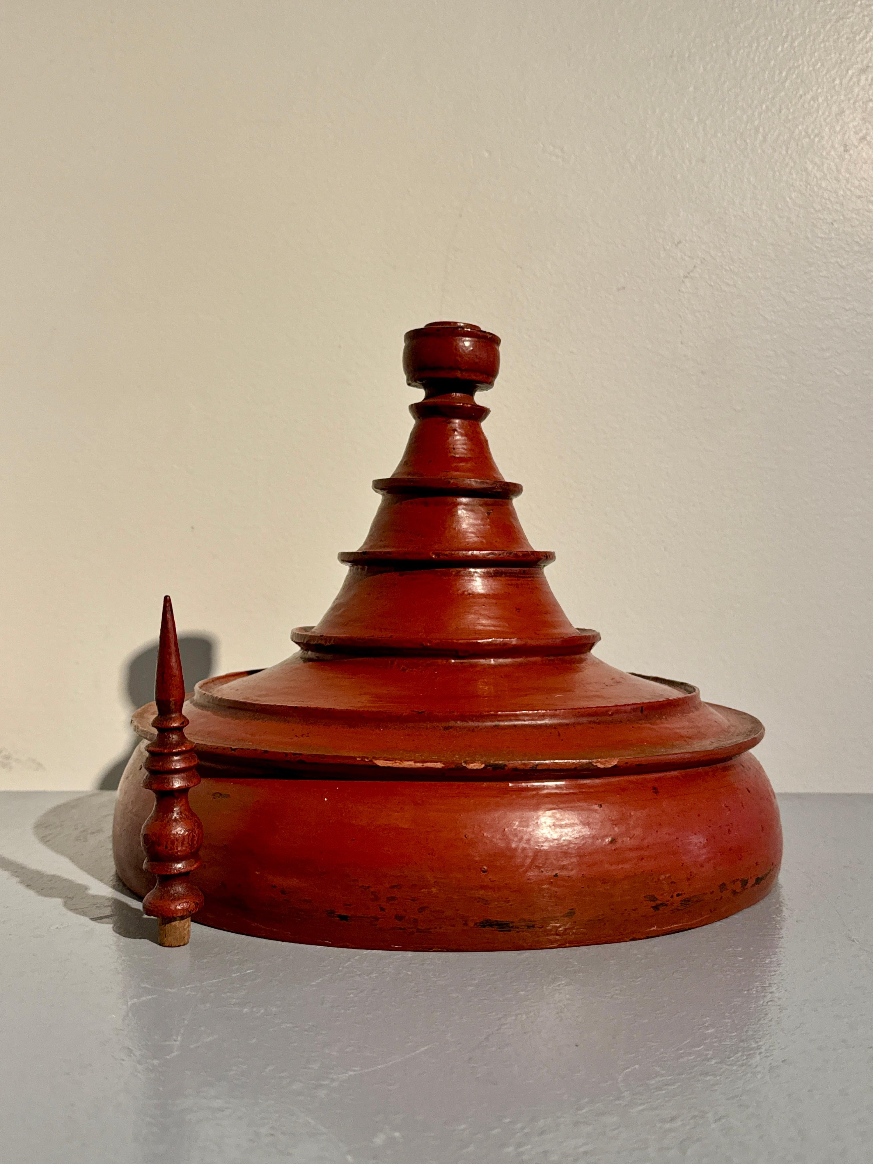 Burmese Red Lacquer Offering Vessel, Hsun-Ok, Early 20th Century, Burma 2