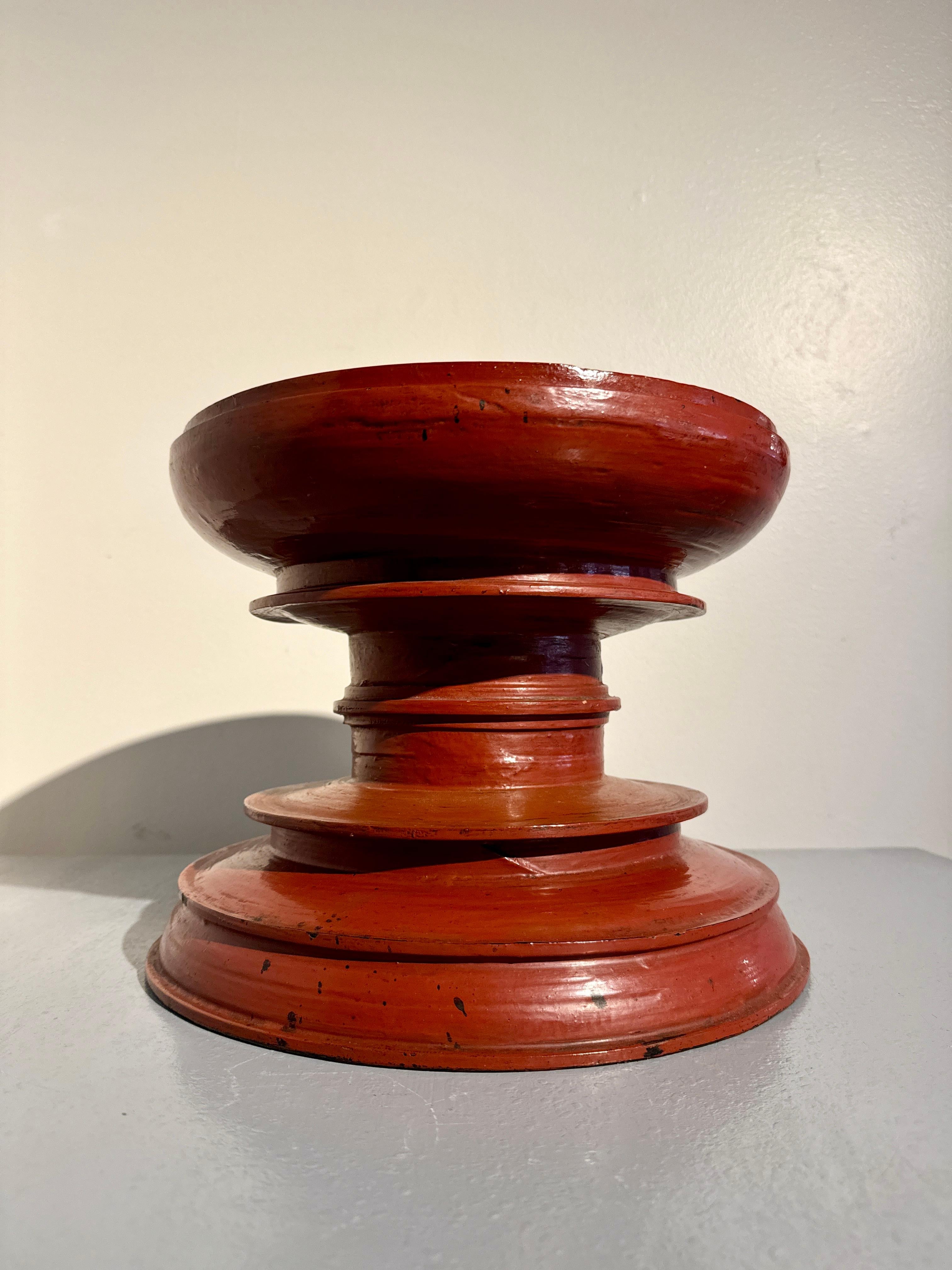 Burmese Red Lacquer Offering Vessel, Hsun-Ok, Early 20th Century, Burma 4