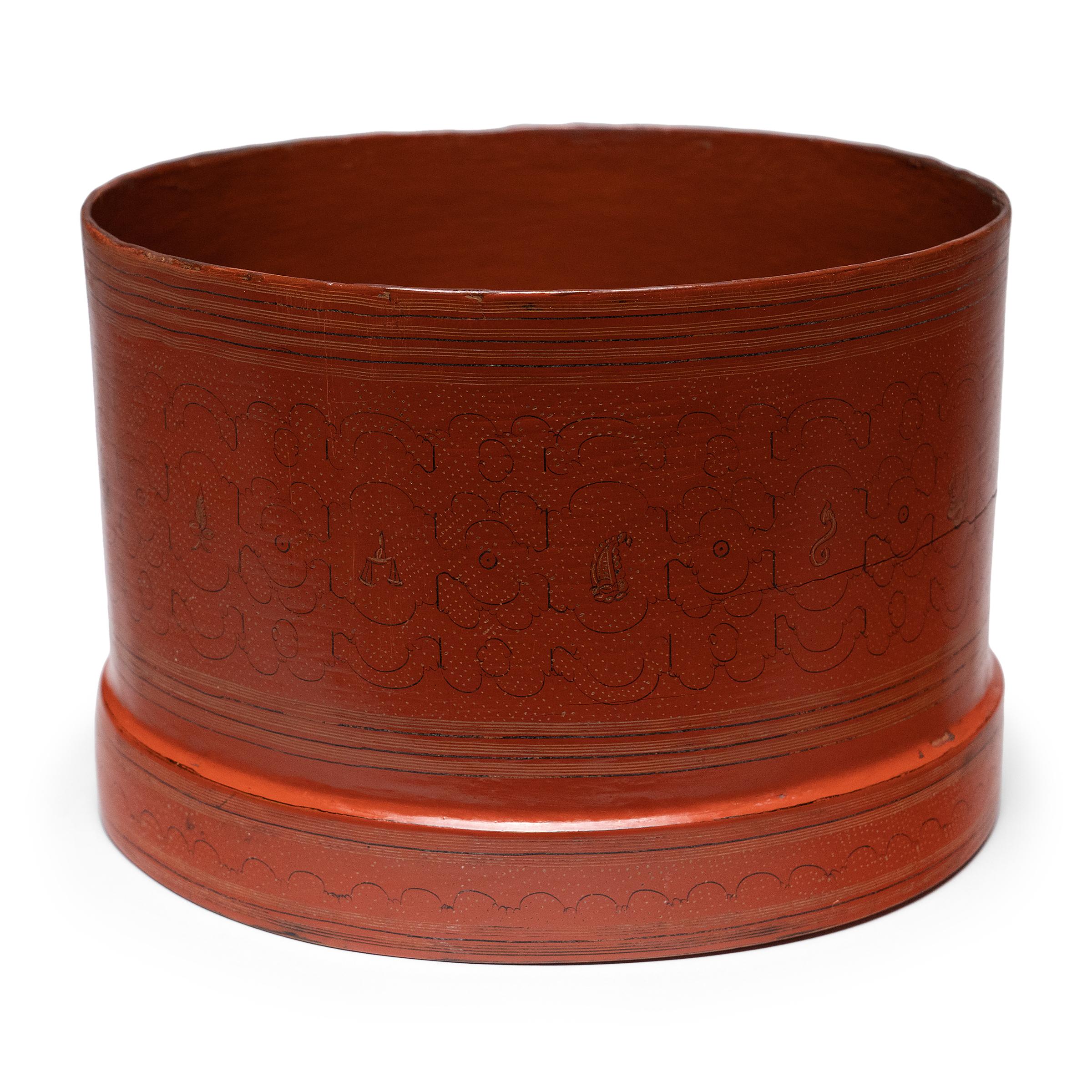 Folk Art Burmese Red Lacquer Stacking Trays, c. 1900 For Sale