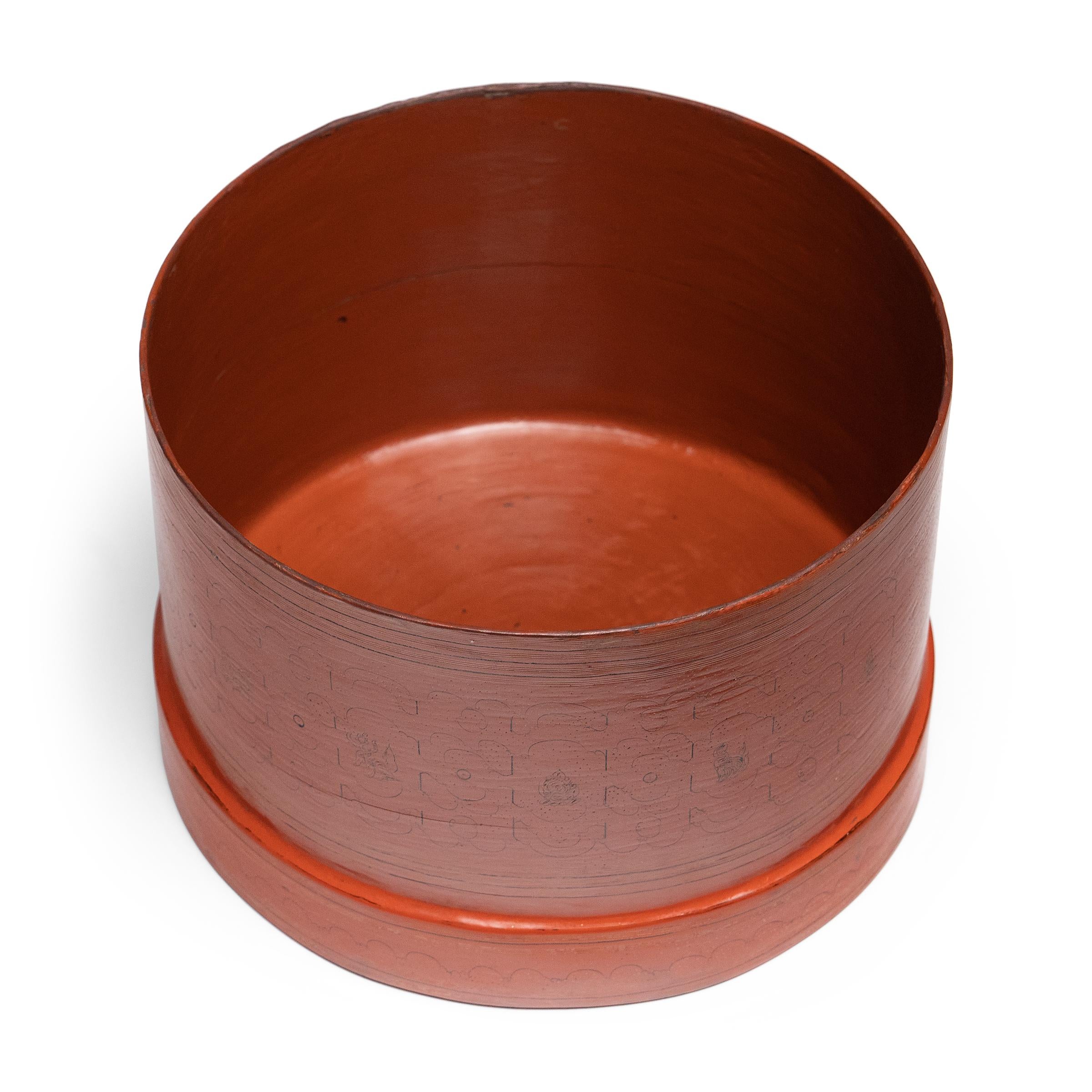 Lacquered Burmese Red Lacquer Stacking Trays, c. 1900 For Sale
