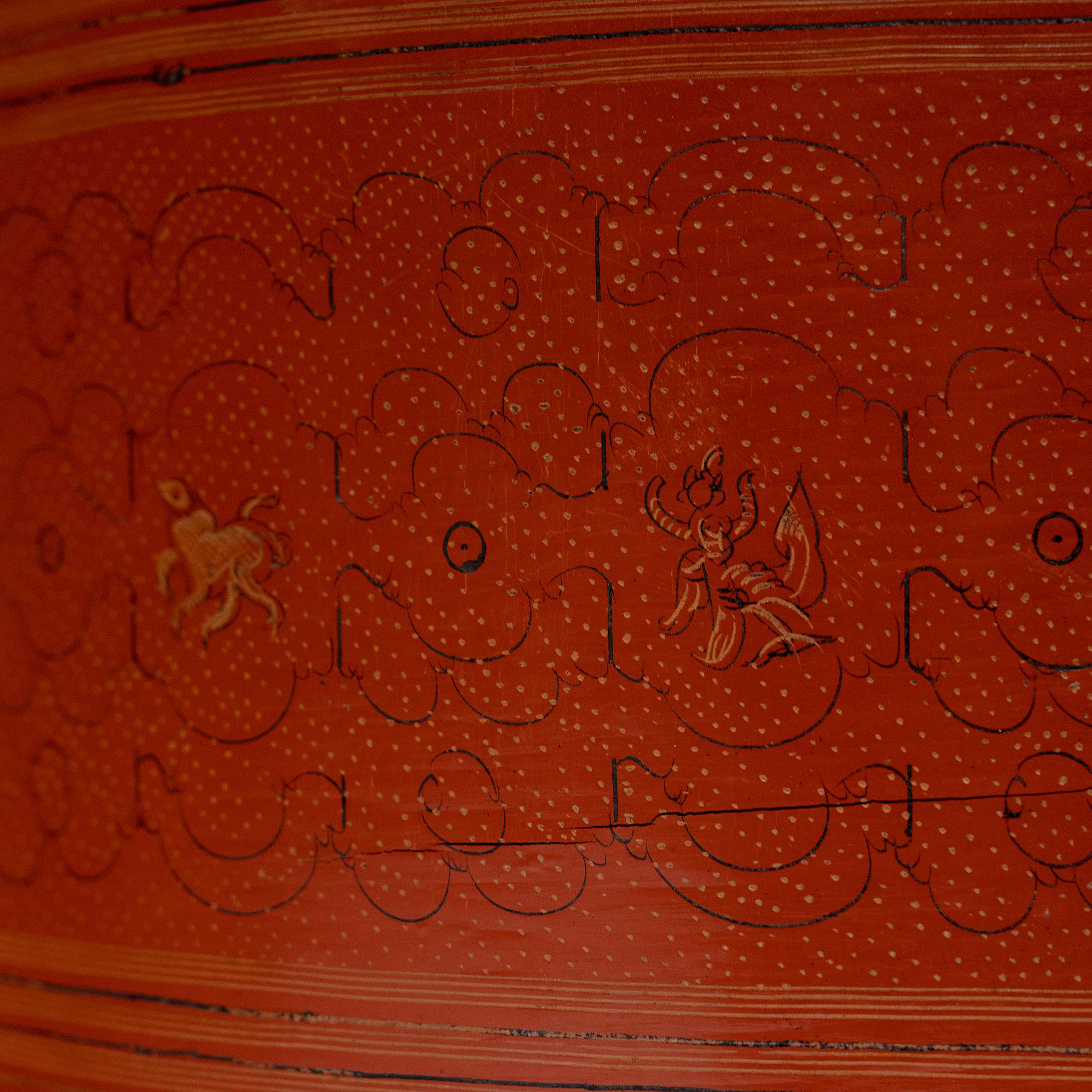 Burmese Red Lacquer Stacking Trays, c. 1900 In Good Condition For Sale In Chicago, IL
