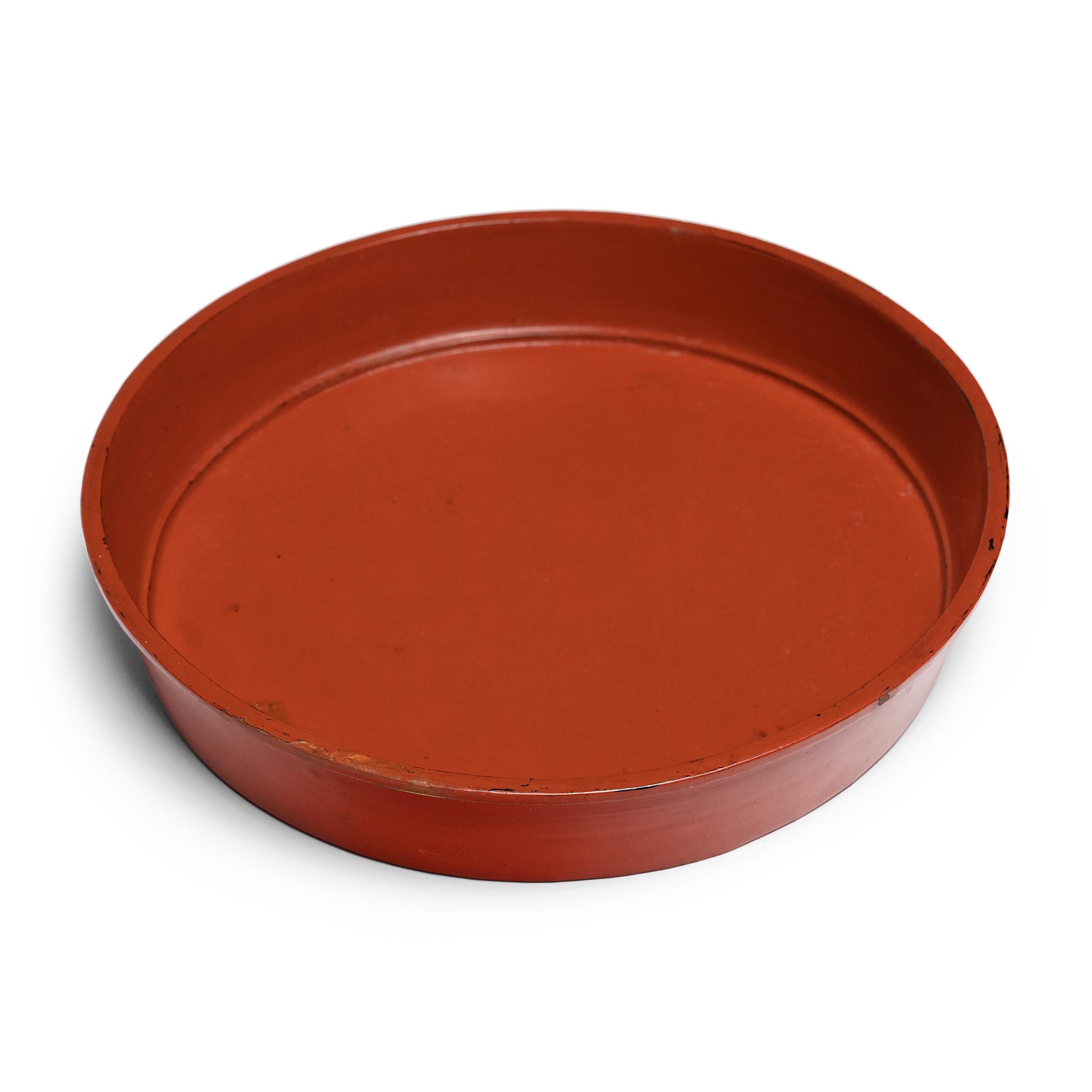 Folk Art Burmese Red Lacquer Tray, c. 1900 For Sale