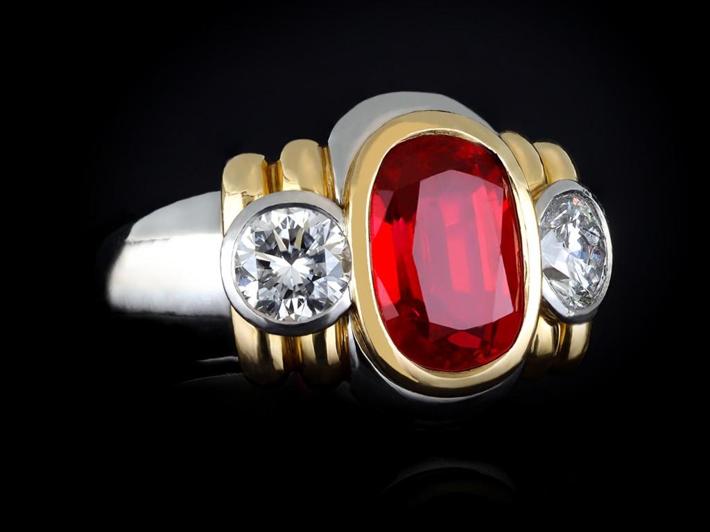 Burmese Red Spinel and Diamond Dress Ring, circa 1970 For Sale 1