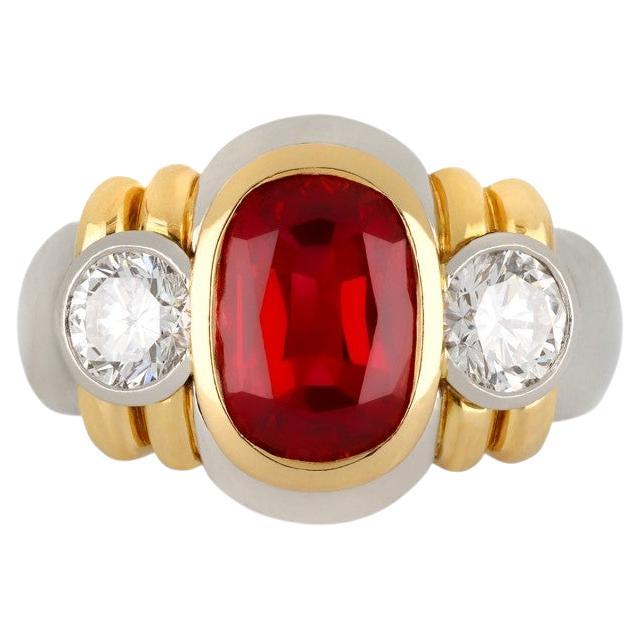 Burmese Red Spinel and Diamond Dress Ring, circa 1970 For Sale
