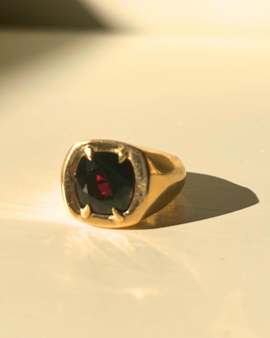 Cushion Cut Burmese Red Spinel and Gold Chevalière Style Ring