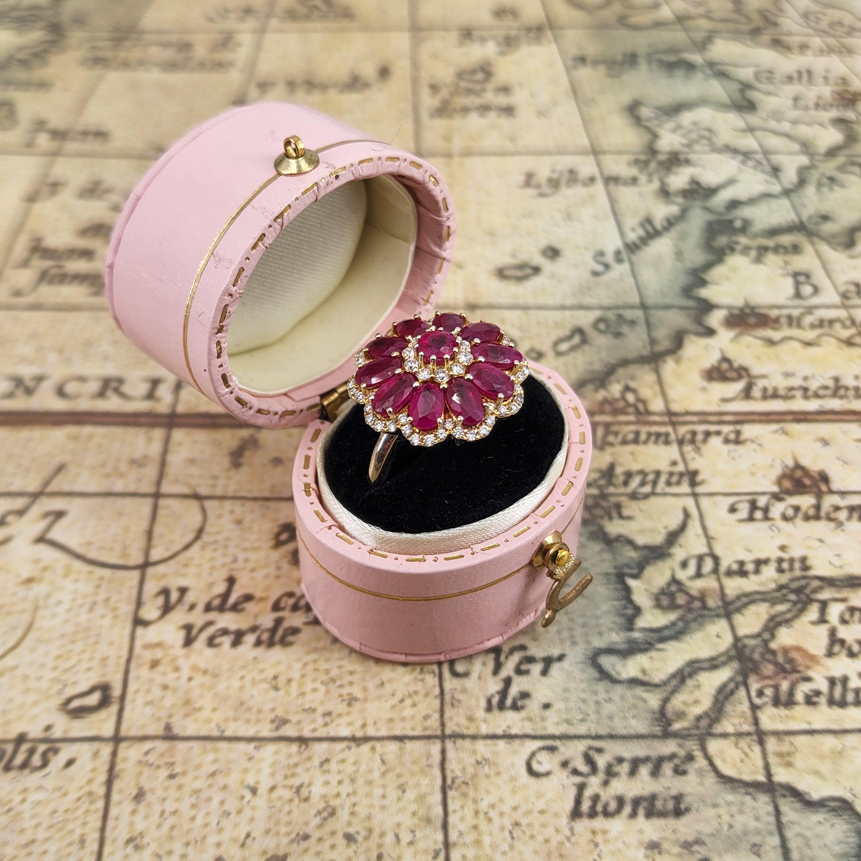 Contemporary Burmese Rubies & Diamonds 18k Gold Ring GIA Certificate For Sale