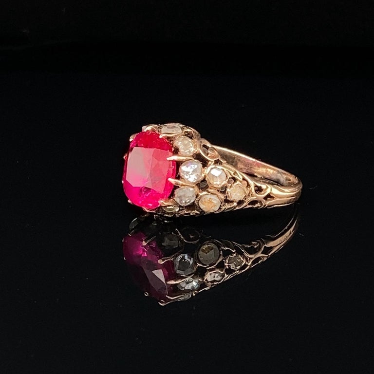 Burmese Ruby 3.34ct and Diamond Gold Ring, Georgian, ca. 1800 5