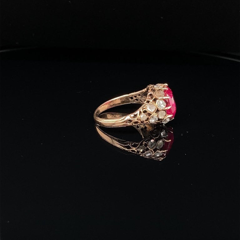 Women's or Men's Burmese Ruby 3.34ct and Diamond Gold Ring, Georgian, ca. 1800