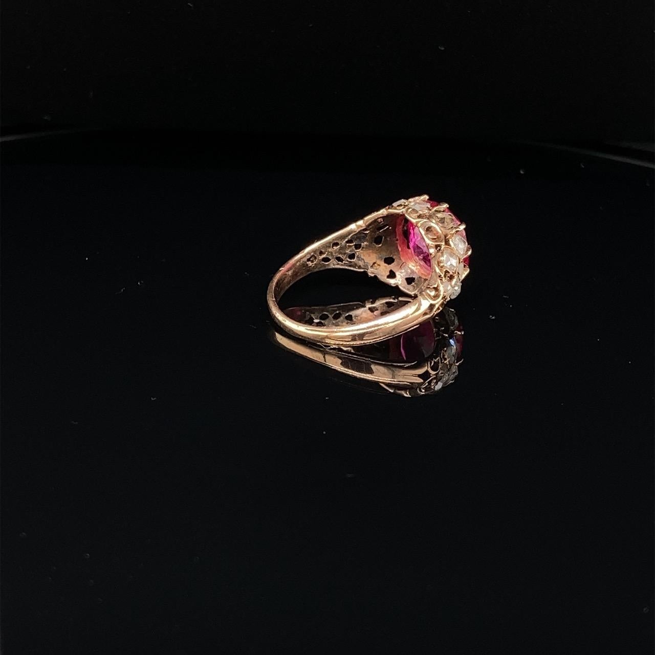 Cushion Cut Burmese Ruby 3.34ct and Diamond Gold Ring, Georgian, ca. 1800 For Sale