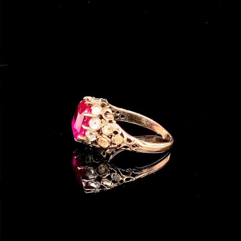 Burmese Ruby 3.34ct and Diamond Gold Ring, Georgian, ca. 1800 4
