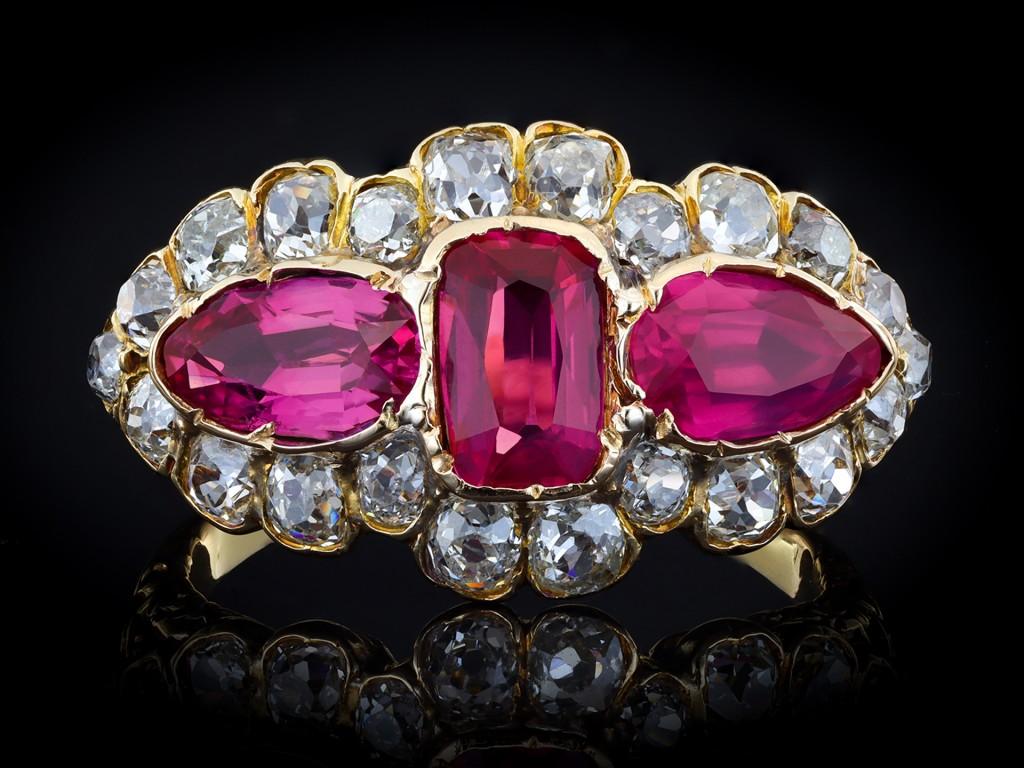 Women's or Men's Burmese Ruby and diamond cluster ring, circa 1890. For Sale