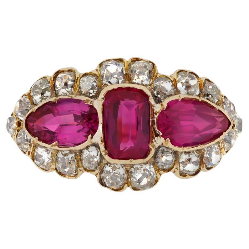 Burmese Ruby and diamond cluster ring, circa 1890. For Sale