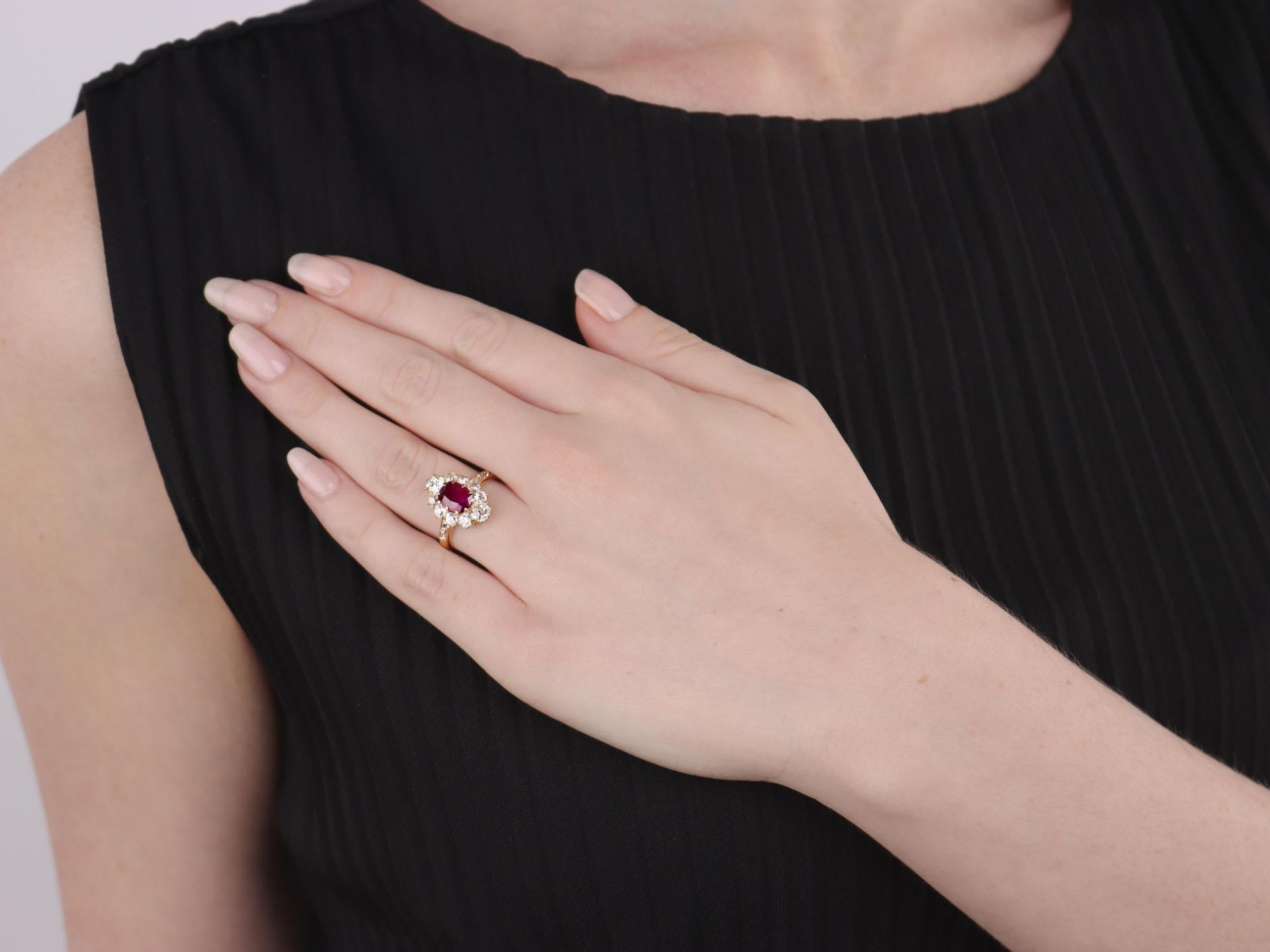 Old European Cut Burmese Ruby and diamond coronet cluster ring, circa 1890 For Sale