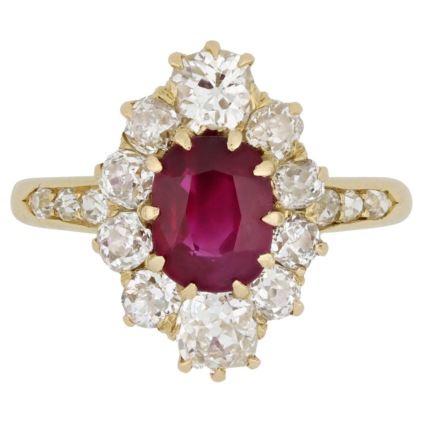 Burmese Ruby and diamond coronet cluster ring, circa 1890 For Sale