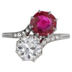 Burmese ruby and diamond crossover ring, French, circa 1915