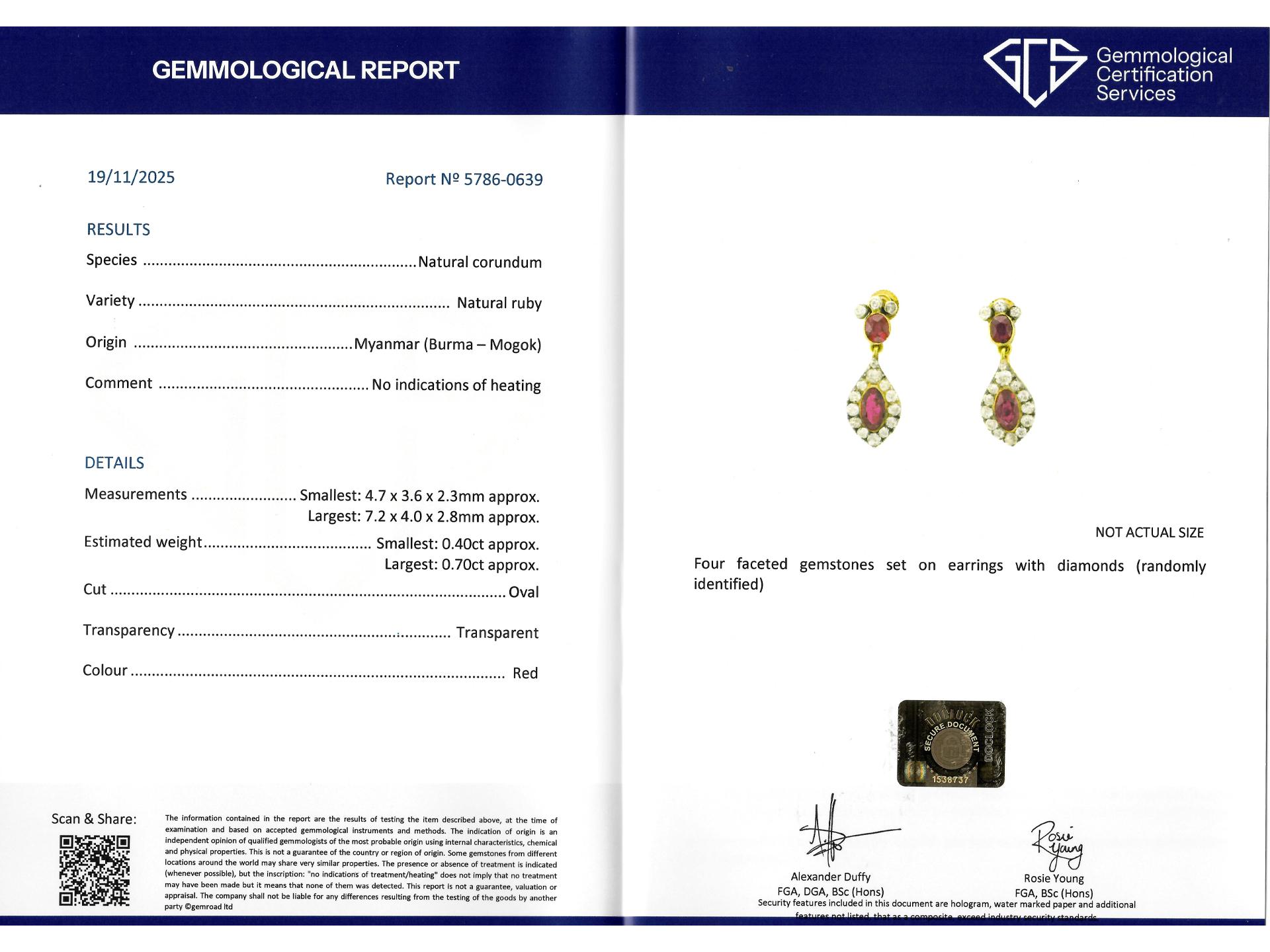 Women's Burmese ruby and diamond drop earrings, circa 1860. For Sale
