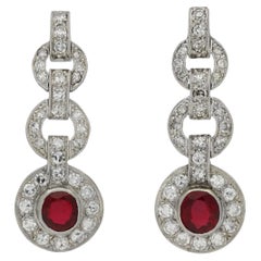 Vintage Burmese ruby and diamond earrings, circa 1935
