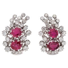 Burmese ruby and diamond earrings, circa 1950.