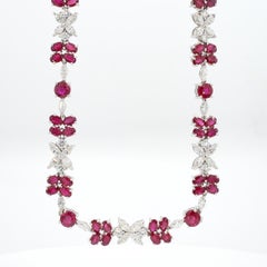 Burmese Ruby and Diamond Floral Cluster Statement Bracelet