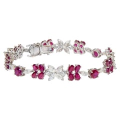 Burmese Ruby and Diamond Floral Cluster Statement Bracelet