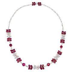 Burmese Ruby and Diamond Floral Cluster Statement Bracelet