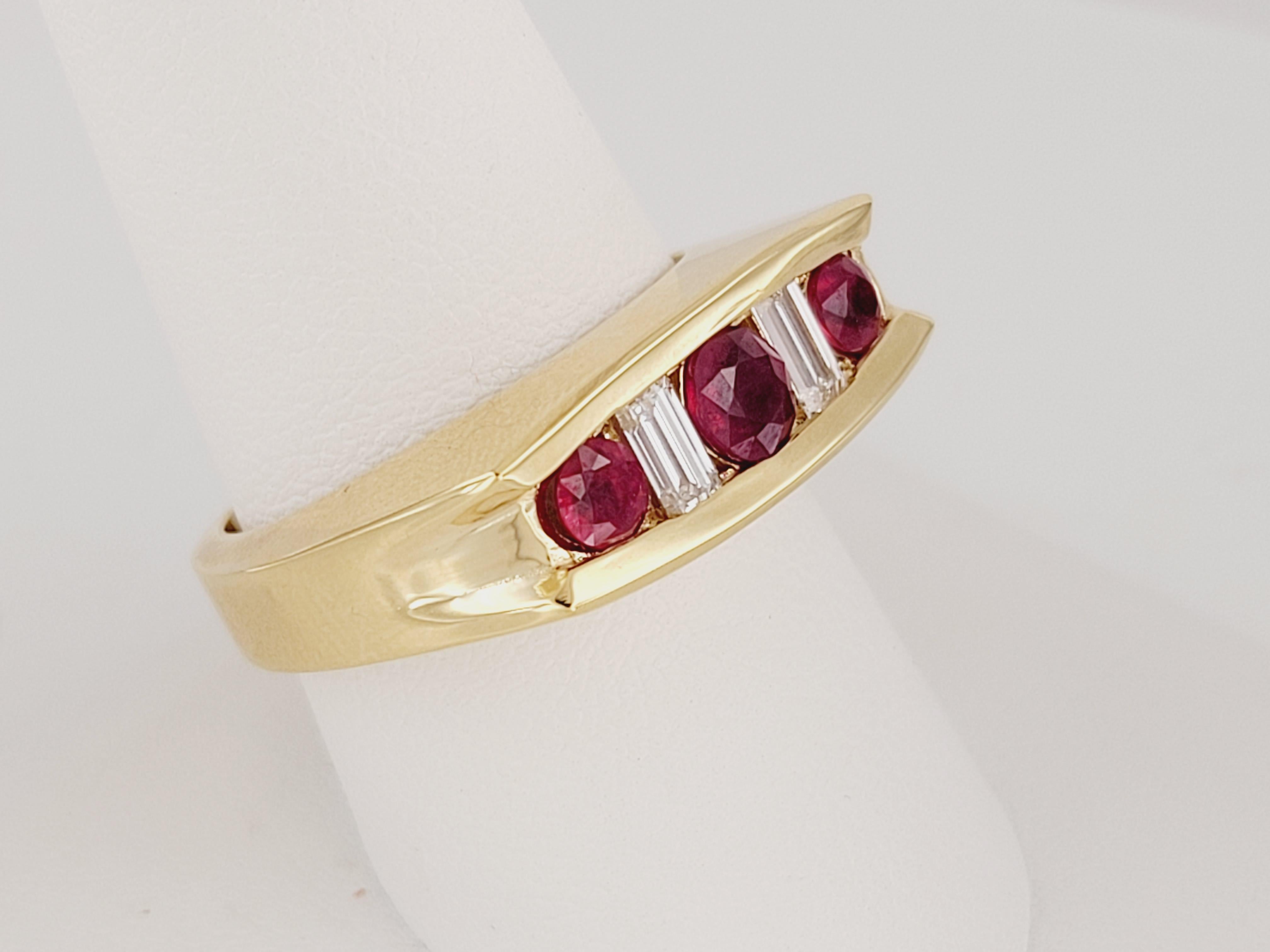 Men's Burmese Ruby and Diamond Men Band in 18K Yellow Gold For Sale