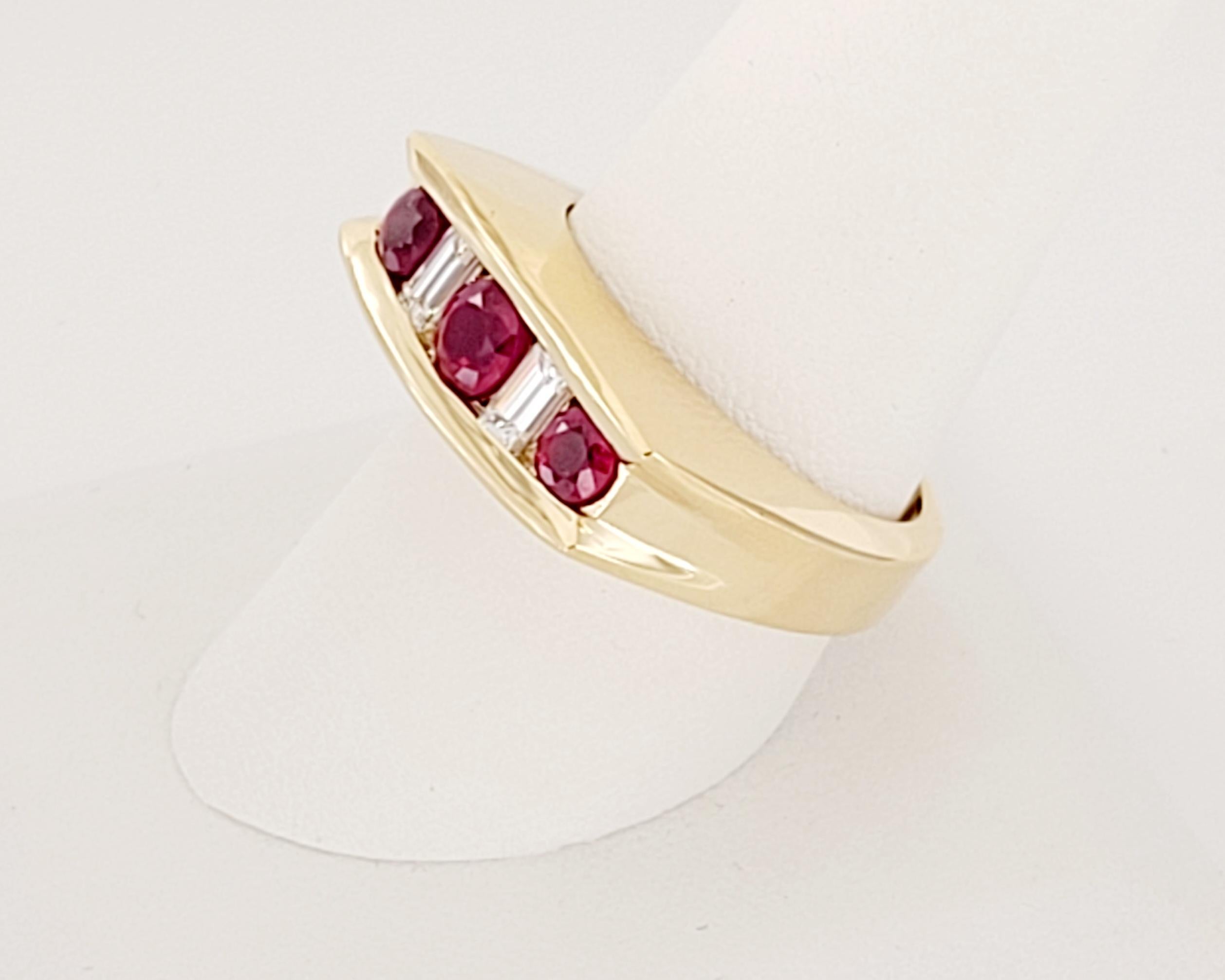 Round Cut Burmese Ruby and Diamond Men Band in 18K Yellow Gold