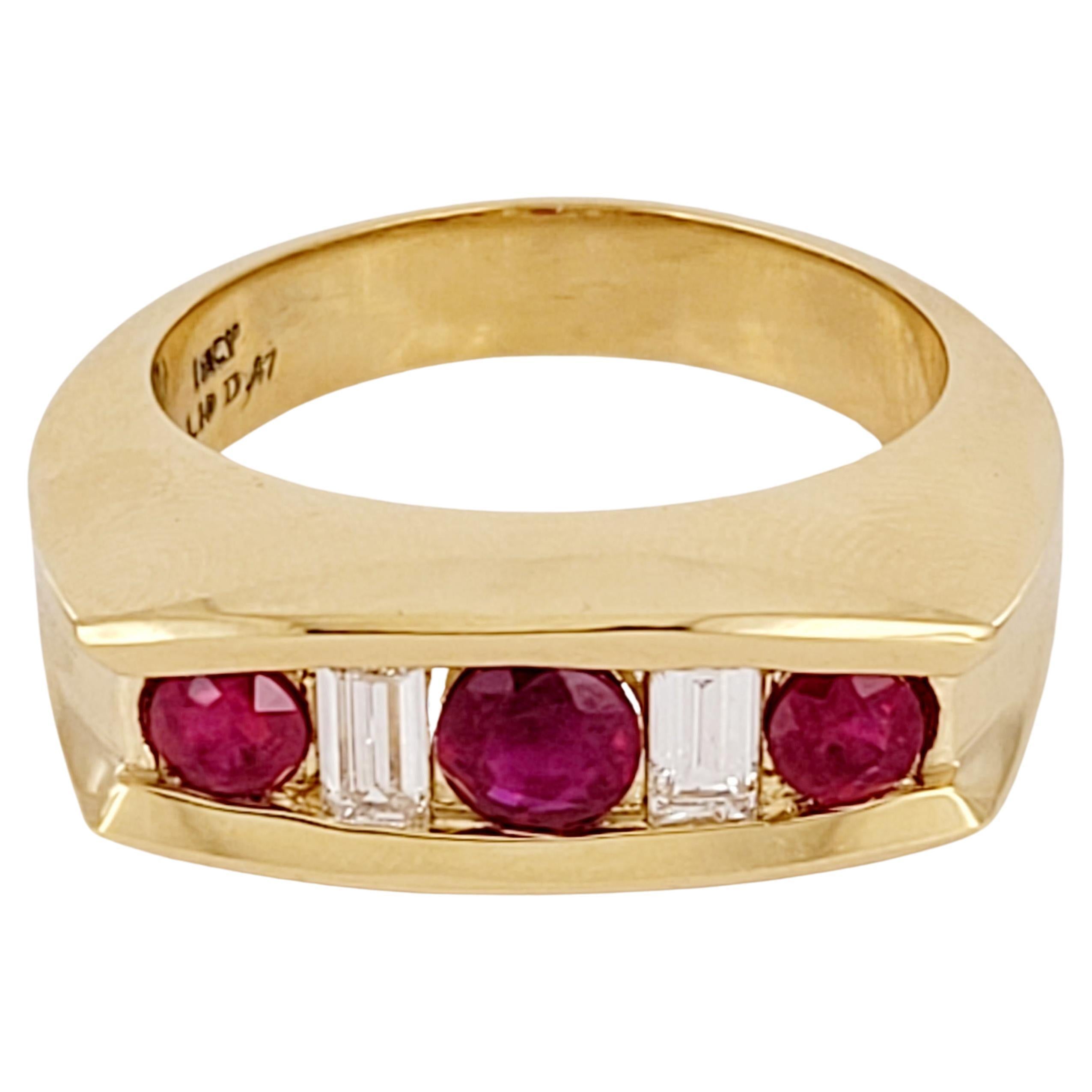 Burmese Ruby and Diamond Men Band in 18K Yellow Gold For Sale