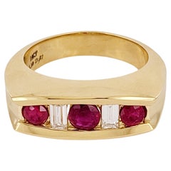 Used Burmese Ruby and Diamond Men Band in 18K Yellow Gold