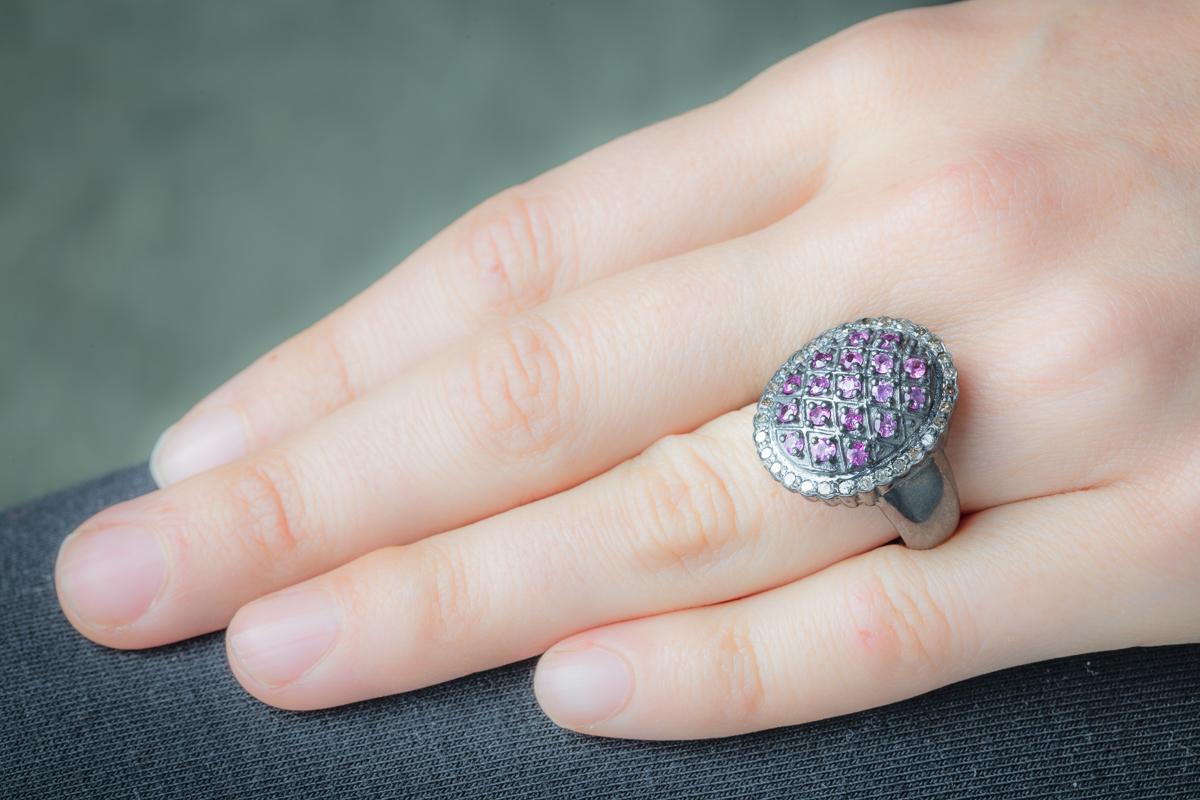 Round Cut Burmese Ruby and Diamond Dome Cocktail Ring