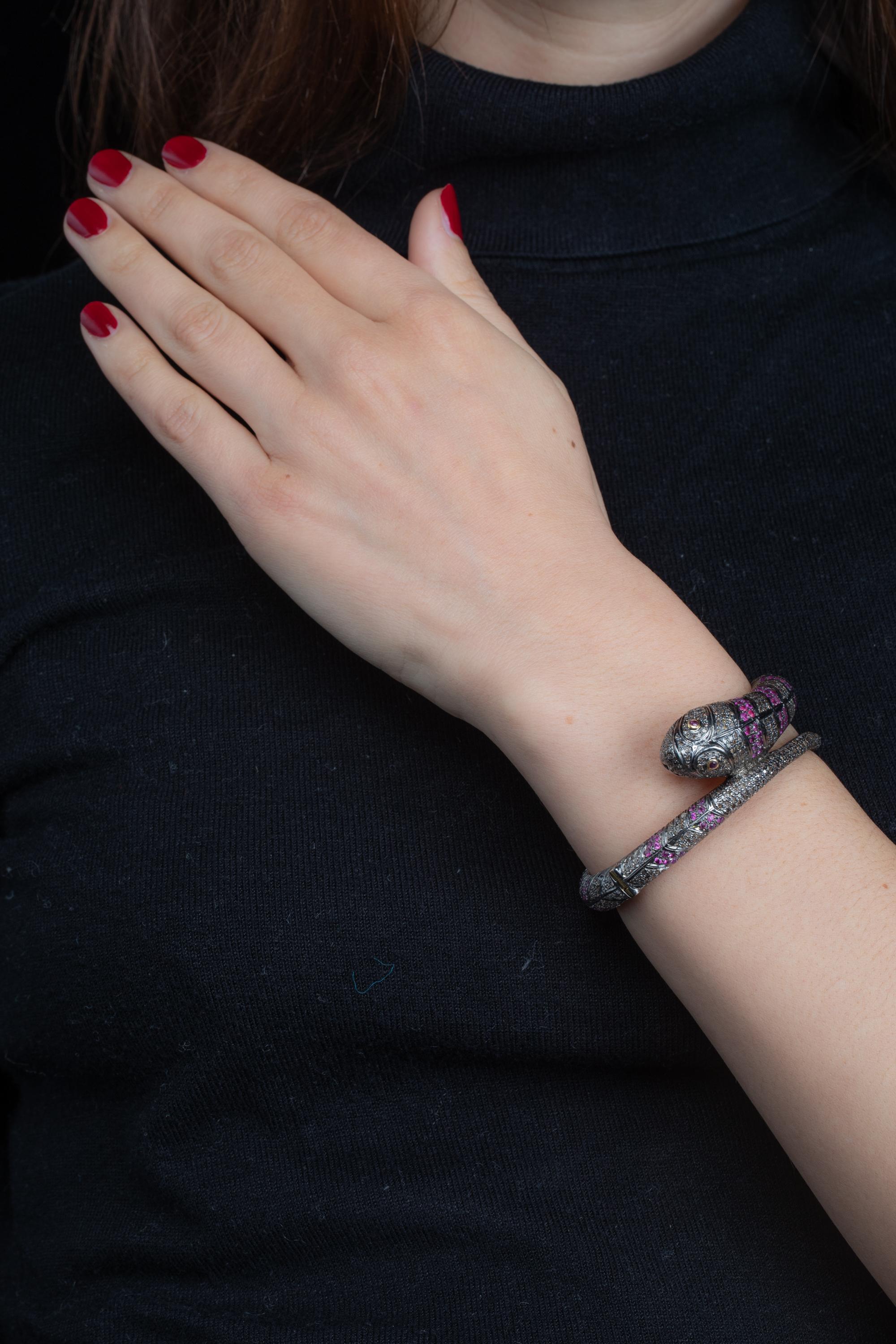 Burmese Pink Ruby and Diamond Wrap Snake Bracelet In Excellent Condition For Sale In Nantucket, MA