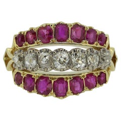Burmese Ruby and Diamond Three Row Band Ring