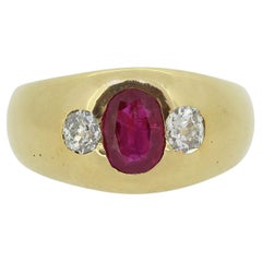 Burmese Ruby and Diamond Three-Stone Gypsy Ring